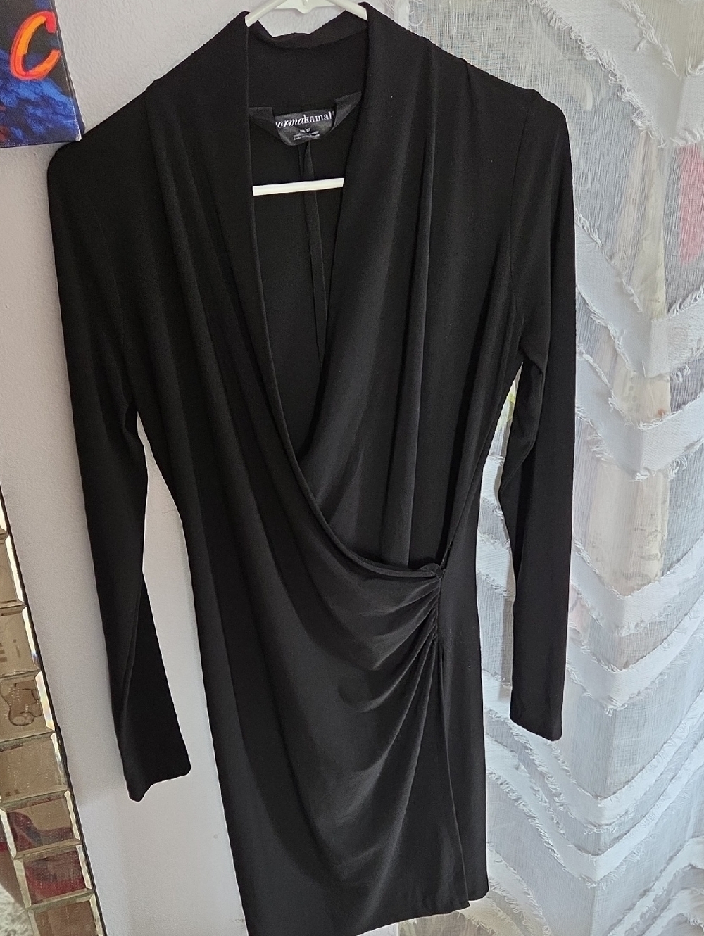 Emporio Armani Black Draped Wrap-Front Long Sleeve Dress